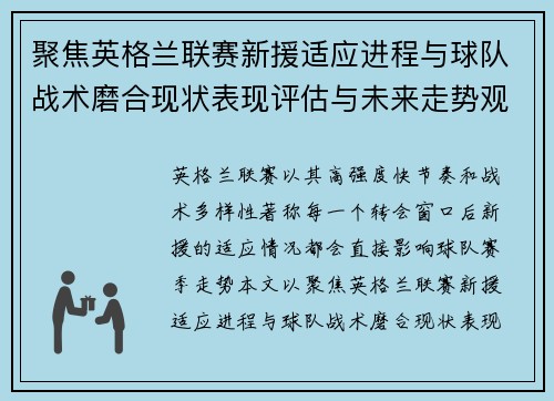 聚焦英格兰联赛新援适应进程与球队战术磨合现状表现评估与未来走势观察